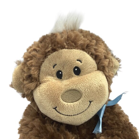 Soft Cuddly Brown Chimp Monkey Plush Toy Blue Ribbon The Petting Zoo 12” - Picture 2 of 5